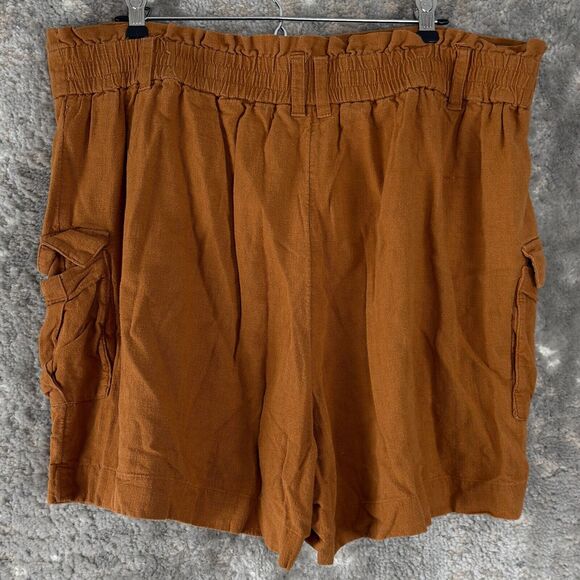 Simply Vera Wang Sz XL Brown Linen Blend High Waist Cargo Shorts Boho Lagenlook - Picture 6 of 13